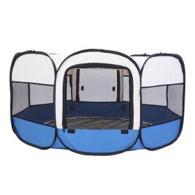 45" M Portable Foldable Pet playpen Exercise Pen Kennel + Carrying Case for Larges Dogs Small Puppies/Cats | Indoor/Outdoor Use | Water Resistant  Blu